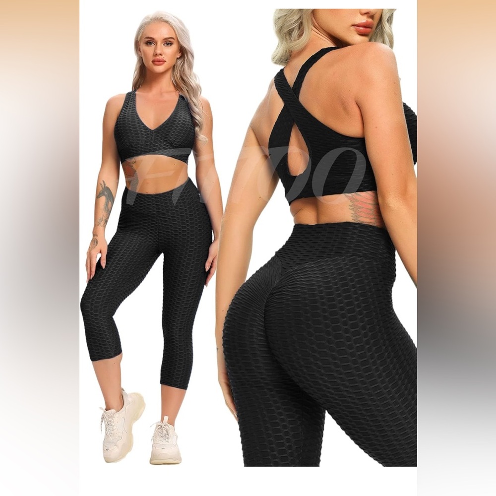 Black Textured Women's workout pants